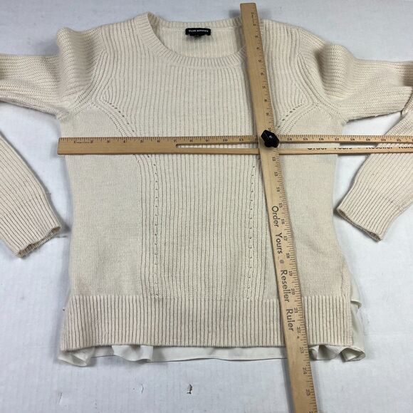 Club Monaco Cream Knit Pullover Sweater Small Sheer Ruffle Hem Rabbit Hair Blend - Picture 5 of 10